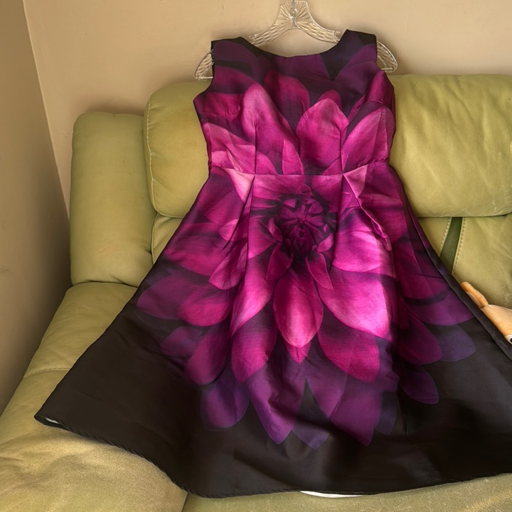 Pink Purple and Black Sleeveless A-Line Midi Dress